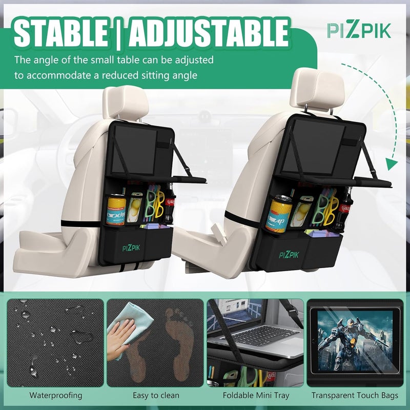Plzpik Car Backseat Organizer with Tablet Holder,11 Storage Pockets with Foldable Food Tray, Protector Kick Mats for Kids, Travel Accessories Organizer (Black, 2Pack with Food Tray) - Image 5